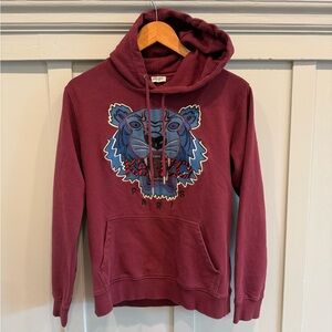 Kenzo Burgundy Embroidered Blue Tiger Sweatshirt Hoodie